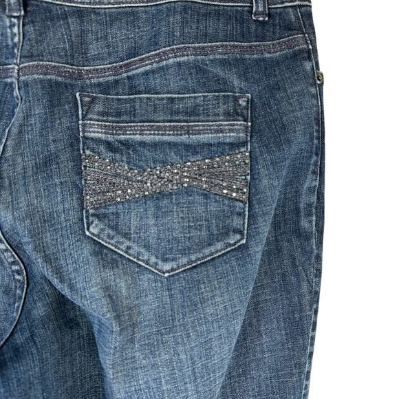Chico's Platinum Jeans Women's 14 Straight‎ Leg Dark Wash Rhinestone Pockets - Picture 3 of 11
